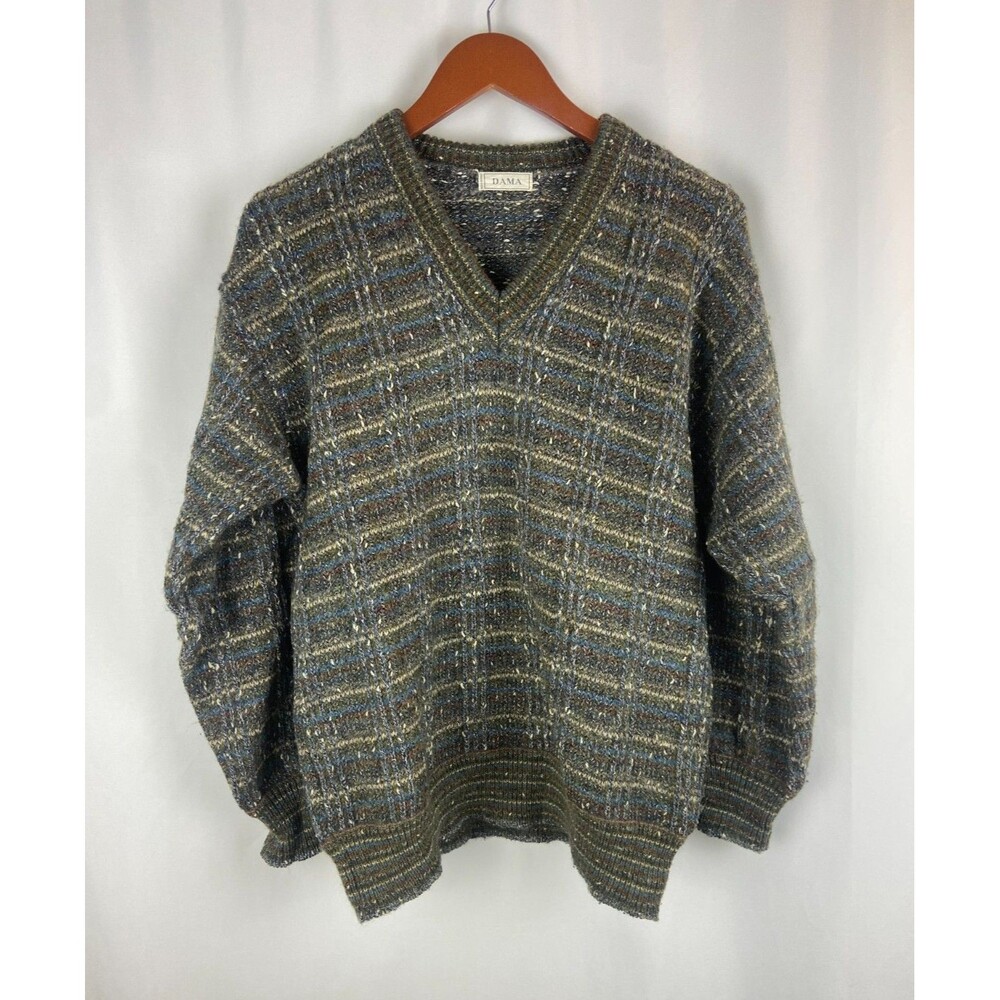 Women's Size M Wool Mohair V Neck Sweater Grandpa Earthy Cottagecore Oversized